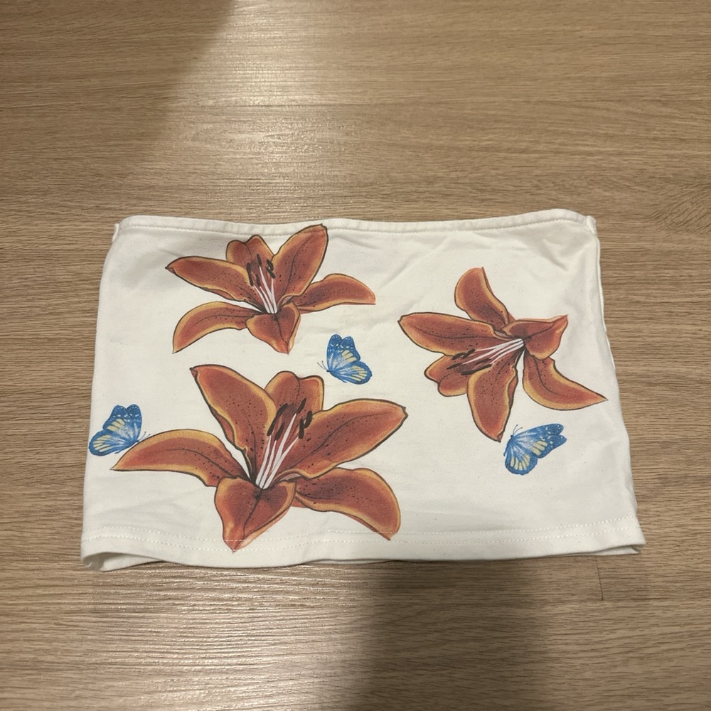 Edikted Floral Print White Tube Top